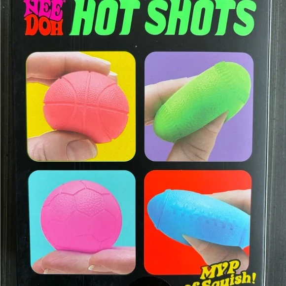 teenie NEE DOH Hot Shots Kids Squishy Sports Balls - Red, Green, Pink, Blue - Picture 2 of 2